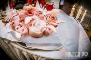 Photo Russian Raw Frozen Fish Dish Stroganina in Ice