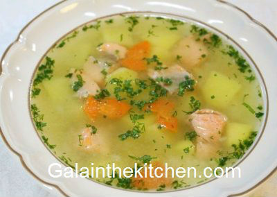 Photo Ukha Russian Salmon Soup Recipe garnished