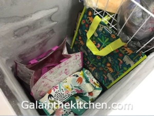 Food in bags in freezer